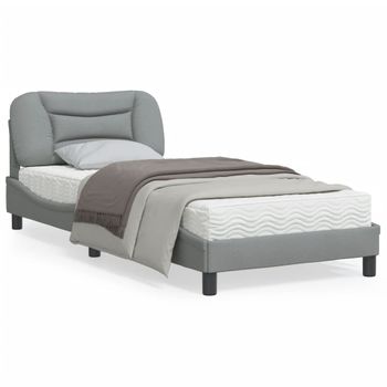 Cama Para Adulto | Cama Individual | Estructura De Cama Con Luces Led Tela Gris Claro 90x190 Cm Cfw631362