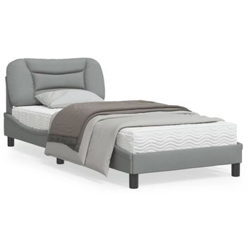 Cama Para Adulto | Cama Individual | Estructura De Cama Con Luces Led Tela Gris Claro 90x200 Cm Cfw341442