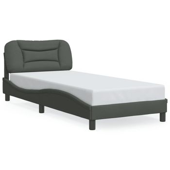 Cama Para Adulto | Cama Individual | Estructura De Cama Con Luces Led Tela Gris Oscuro 90x190 Cm Cfw718048