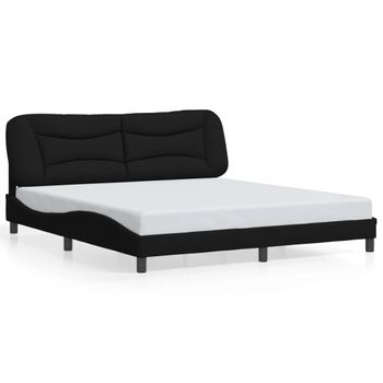 Cama Matrimonial | Cama Para Adultos | Estructura De Cama Con Luces Led Tela Negro 180x200 Cm Cfw584507