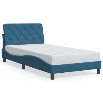 Cama Individual | Cama Para Adultos | Estructura De Cama Con Luces Led Terciopelo Azul 100x200 Cm Cfw95875