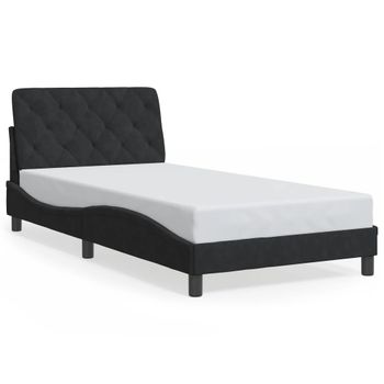 Cama Individual | Cama Para Adultos | Estructura De Cama Con Luces Led Terciopelo Negro 100x200 Cm Cfw25943