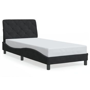 Cama Individual | Cama Para Adultos | Estructura De Cama Con Luces Led Terciopelo Negro 80x200 Cm Cfw37467