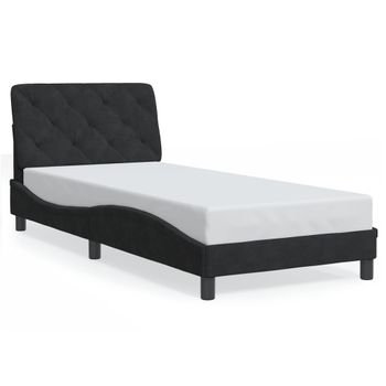 Cama Individual | Cama Para Adultos | Estructura De Cama Con Luces Led Terciopelo Negro 90x200 Cm Cfw63469