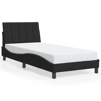 Cama Para Adulto | Cama Individual | Estructura De Cama Con Luces Led Terciopelo Negro 90x200 Cm Cfw648484