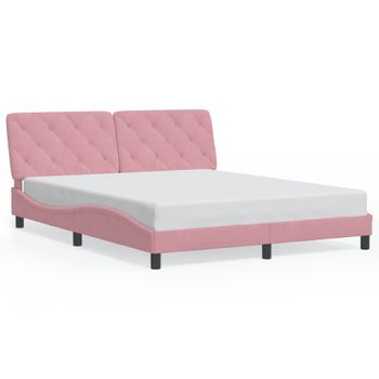 Cama Matrimonial | Cama Para Adultos | Estructura De Cama Con Luces Led Terciopelo Rosa 160x200 Cm Cfw65226