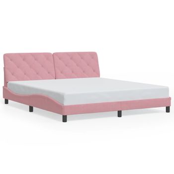 Cama Matrimonial | Cama Para Adultos | Estructura De Cama Con Luces Led Terciopelo Rosa 180x200 Cm Cfw15901