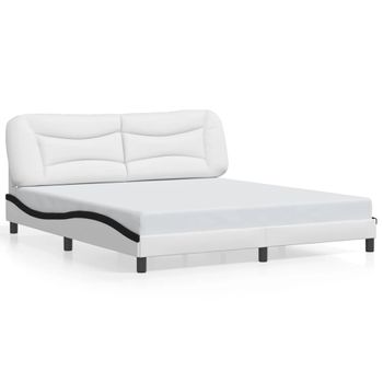 Cama Matrimonial | Cama Para Adultos | Estructura De Cama Con Luz Led Cuero Pe Blanco Negro 180x200 Cm Cfw562216