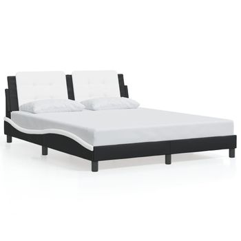 Cama Matrimonial | Cama Para Adultos | Estructura De Cama Con Luz Led Cuero Pe Negro Blanco 160x200 Cm Cfw63768