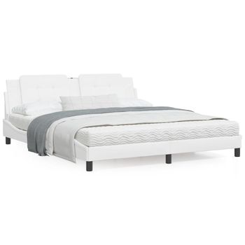 Cama Matrimonial | Cama Para Adultos | Estructura De Cama Con Luz Led Cuero Sintético Blanco 180x200cm Cfw89785