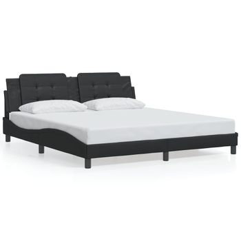 Cama Matrimonial | Cama Para Adultos | Estructura De Cama Con Luz Led Cuero Sintético Negro 180x200 Cm Cfw65270