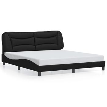 Cama Matrimonial | Cama Para Adultos | Estructura De Cama Con Luz Led Cuero Sintético Negro 180x200 Cm Cfw717483