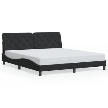 Cama Matrimonial | Cama Para Adultos | Estructura De Cama Con Luz Led Terciopelo Negro 180x200 Cm Cfw54907