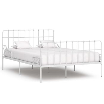 Cama Matrimonial | Cama Para Adultos | Estructura De Cama Con Somier Metal Blanco 120x200 Cm Cfw330726