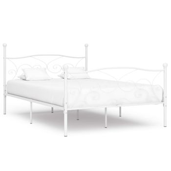 Cama Matrimonial | Cama Para Adultos | Estructura De Cama Con Somier Metal Blanco 160x200 Cm Cfw873441