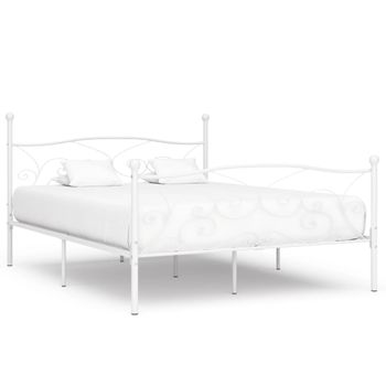 Cama Matrimonial | Cama Para Adultos | Estructura De Cama Con Somier Metal Blanco 200x200 Cm Cfw711300