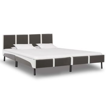 Cama Matrimonial | Cama Para Adultos | Estructura De Cama Cuero Sintético Gris Y Blanco 180x200 Cm Cfw985112