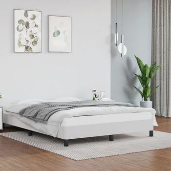 Cama Matrimonial | Cama Para Adultos | Estructura De Cama De Cuero Sintético Blanco 140x190 Cm Cfw230923