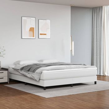 Cama Matrimonial | Cama Para Adultos | Estructura De Cama Box Spring Cuero Sintético Blanco 180x200 Cm Cfw100377