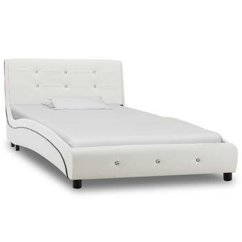 Cama Individual | Cama Para Adultos | Estructura De Cama De Cuero Sintético Blanco 90x200 Cm Cfw922079