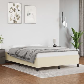 Cama Matrimonial | Cama Para Adultos | Estructura De Cama De Cuero Sintético Color Crema 140x190 Cm Cfw372986