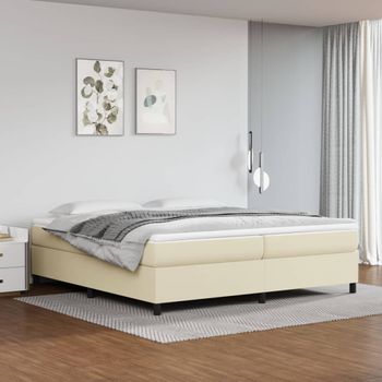 Cama Matrimonial | Cama Para Adultos | Estructura De Cama Box Spring Cuero Sintético Crema 200x200 Cm Cfw588120