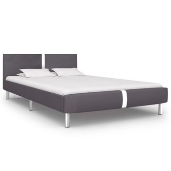 Cama Matrimonial | Cama Para Adultos | Estructura De Cama De Cuero Sintético Gris 120x200 Cm Cfw587237