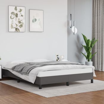 Cama Matrimonial | Cama Para Adultos | Estructura De Cama De Cuero Sintético Gris 140x190 Cm Cfw900809