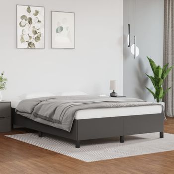 Cama Matrimonial | Cama Para Adultos | Estructura De Cama De Cuero Sintético Gris 140x190 Cm Cfw443892