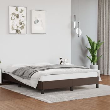 Cama Matrimonial | Cama Para Adultos | Estructura De Cama De Cuero Sintético Marrón 140x200 Cm Cfw943817