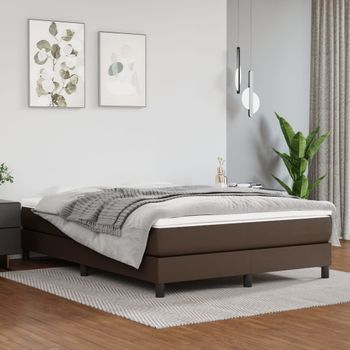 Cama Matrimonial | Cama Para Adultos | Estructura De Cama Box Spring Cuero Sintético Marrón 140x200 Cm Cfw429472