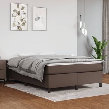 Cama Matrimonial | Cama Para Adultos | Estructura De Cama Box Spring Cuero Sintético Marrón 140x200 Cm Cfw384905