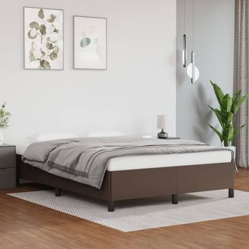 Cama Matrimonial | Cama Para Adultos | Estructura De Cama De Cuero Sintético Marrón 140x200 Cm Cfw570150