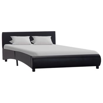 Cama Matrimonial | Cama Para Adultos | Estructura De Cama De Cuero Sintético Negro 140x200 Cm Cfw768434