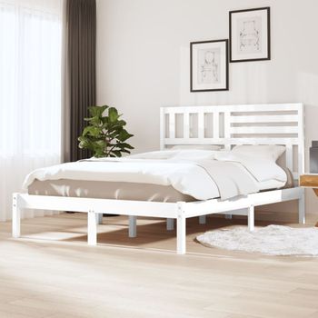 Cama Matrimonial | Cama Para Adultos | Estructura De Cama De Madera De Pino Maciza Blanca 140x200 Cm Cfw957067