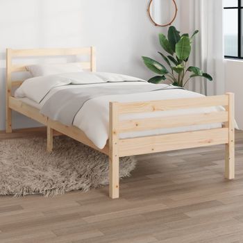 Cama Individual | Cama Para Adultos | Estructura De Cama De Madera Maciza 90x200 Cm Cfw216003