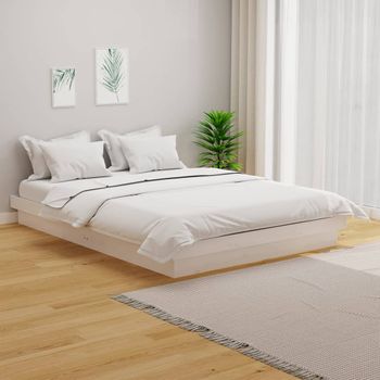 Cama Matrimonial | Cama Para Adultos | Estructura De Cama Madera Maciza Doble Blanca 135x190cm Cfw457809