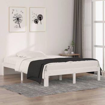 Cama Matrimonial | Cama Para Adultos | Estructura De Cama Madera Maciza Doble Blanca 135x190cm Cfw155252