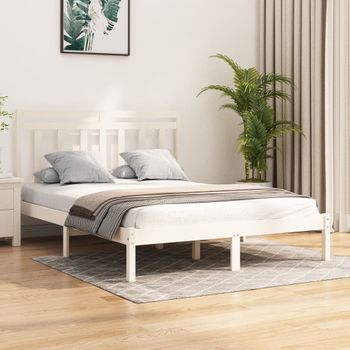 Cama Matrimonial | Cama Para Adultos | Estructura De Cama Doble Madera Maciza Blanca 135x190 Cm Cfw715537