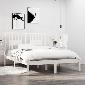 Cama Matrimonial | Cama Para Adultos | Estructura De Cama Madera Maciza Blanco 135x190 Cm Cfw399428