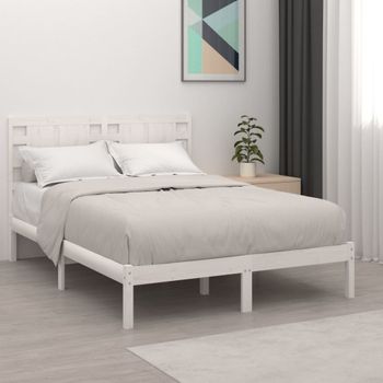 Cama Matrimonial | Cama Para Adultos | Estructura De Cama Doble Madera Maciza Blanca 135x190 Cm Cfw762663