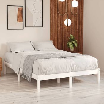 Cama Matrimonial | Cama Para Adultos | Estructura De Cama De Madera Maciza Blanca 135x190 Cm Cfw871284