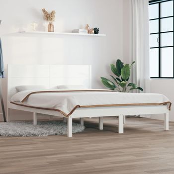 Cama Matrimonial | Cama Para Adultos | Estructura De Cama Doble Madera Maciza Blanca 135x190 Cm Cfw376646