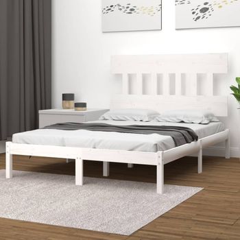 Cama Matrimonial | Cama Para Adultos | Estructura De Cama Doble Madera Maciza Blanca 135x190 Cm Cfw838228