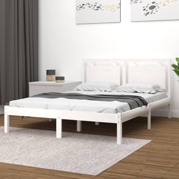 Cama Matrimonial | Cama Para Adultos | Estructura De Cama Matrimonial Madera Maciza Blanca 135x190 Cm Cfw286593