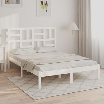 Cama Matrimonial | Cama Para Adultos | Estructura De Cama Doble Madera Maciza Blanca 135x190 Cm Cfw136840