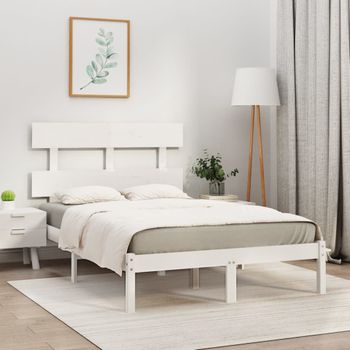 Cama Matrimonial | Cama Para Adultos | Estructura De Cama De Madera Maciza Blanca 140x190 Cm Cfw296915