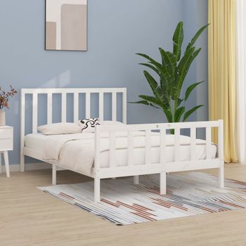 Cama Matrimonial | Cama Para Adultos | Estructura De Cama De Madera Maciza Blanca 140x190 Cm Cfw201835