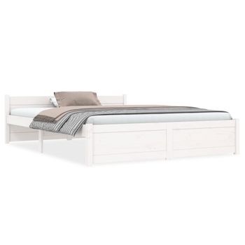 Cama Matrimonial | Cama Para Adultos | Estructura De Cama De Madera Maciza Blanca 140x190 Cm Cfw438864