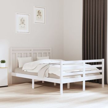 Cama Matrimonial | Cama Para Adultos | Estructura De Cama De Madera Maciza Blanca 140x200 Cm Cfw655990